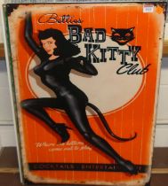 A lithograph printed tin sign for Betty's Bad Kitty Club, 70 x 50cm