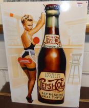 A lithograph printed tin advertising sign for Pepsi Cola, 70 x 50cm