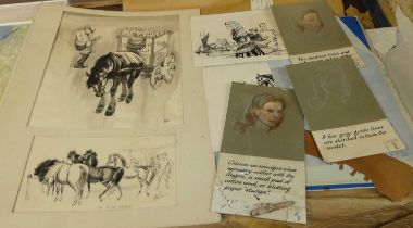 Artists folio and contents of original artworks, in various mediums, 20th century; together with