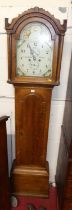 A circa 1800 provincial oak longcase clock, the arched painted dial signed J. Spendlove Thetford,