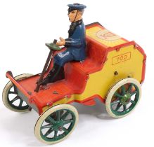 Lehmann (Germany) tinplate No.700 "Also" clockwork car, comprising of yellow and orange body with
