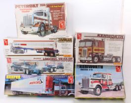 A collection of 1/25 scale American truck & trailer plastic kits by AMT, and Matchbox, to include