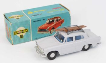 Triang Spot-on No. 184 Austin A60 Cambridge with roof rack and skis. Light grey with light blue