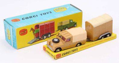 Corgi Toys Gift Set 2 comprising Land Rover with pony trailer and pony figure, tan version with