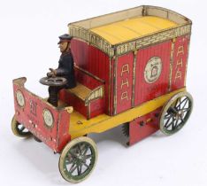 Lehmann No.550 "AHA" tinplate clockwork Delivery Van, circa 1907-1935, comprising red and yellow
