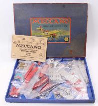 A Meccano No. 2 Aeroplane Constructor Kit, housed in the original blue ground and labelled box, with