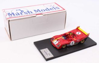 A Marsh Models factory hand built 1/43 scale model of an MM266 Ferrari 312PB 1972 race car, as