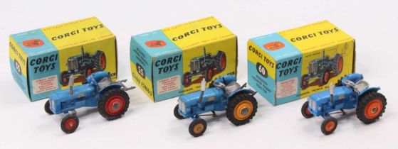 Corgi Toys boxed Tractor group of 3 Fordson Power Major Tractor, with 2 being No. 55, and 1 being