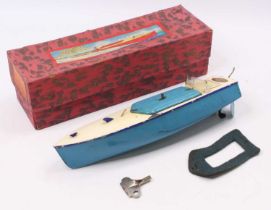 Hornby Racing Boat No.2 "Racer 2" blue and white example housed in the original labelled card box,
