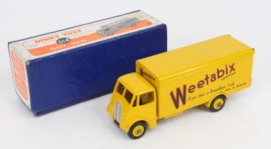 Dinky Toys No. 514 Weetabix guy van comprising yellow body and chassis with yellow Supertoys hubs