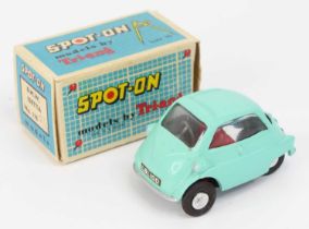 Spot On Models by Triang, No.118 BMW Isetta, turquoise body with red interior and spun hubs,