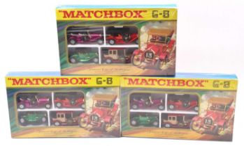 3 Matchbox Lesney Models of Yesteryear Gift Set G5 Famous Cars Of Yesteryear, each set contains Y6