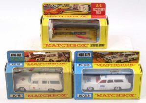 Matchbox Lesney King Size and Accessory boxed group of 3 consisting of K23 Mercury Police Car, a