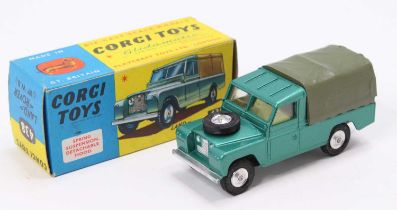 Corgi Toys No. 438 Land Rover 109WB, green body, with a green plastic canopy, the canopy has some