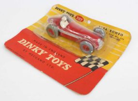 Dinky Toys No. 207, rare blister packed Alfa Romeo, comprising of red body with racing No. 8 and red