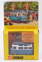 Corgi Toys No. 479 Samuelson's Film Service camera van, blue and white body with spun hubs, with