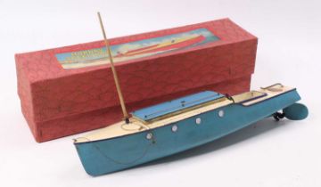 Hornby Speed Boat No.5 ‘Viking’, complete with mast, Blue hull and cabin roof, silver portholes