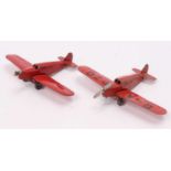 Dinky Toys aircraft group, 2 examples comprising No. 60C Percival Gull Tourer, red body, with closed