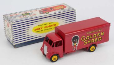 Dinky Toys No. 919 Golden Shred guy van, red body with red chassis and yellow Super Toys hubs with