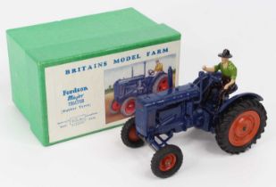 Britains, 128F, Fordson Major tractor with driver, dark blue body, orange wheels and black rubber