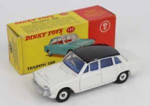 Dinky Toys, rare issue 135 Triumph 2000 saloon, promotional issue, white body with black roof and