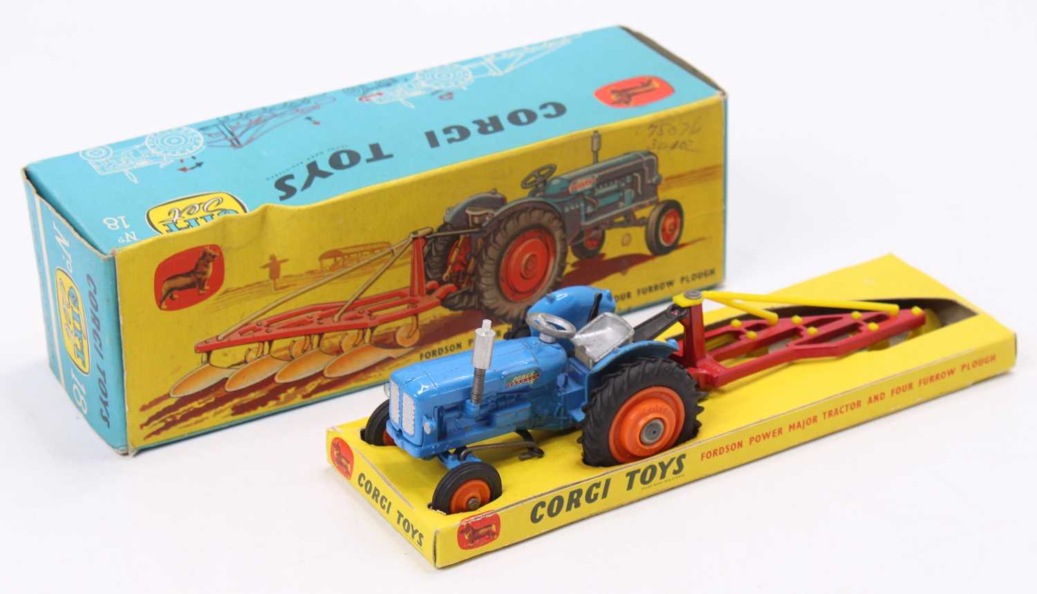 Corgi Toys Gift Set 18 Ford Tractor and plough set, comprising of a 55 Fordson Power Major Tractor