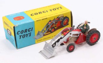 Corgi Toys No. 57 Massey Ferguson 65 Tractor with fork, red and cream body with silver forks and red