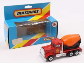 Matchbox Superfast Brazillian issue No. 19 Peterbilt Cement Truck, red body, with orange cement