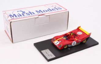 A Marsh Models factory hand built 1/43 scale model of an MM265 Spa 1972 Ferrari 312PB race car,