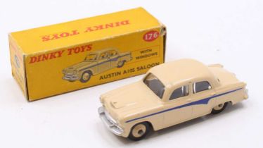 Dinky Toys, 176 Austin A105 saloon, cream body, violet blue panel line with cream hubs, in