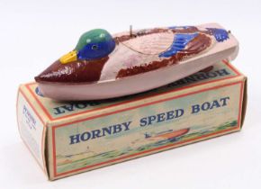 Hornby Water Toy Duck, tinplate and fixed key mechanism, powering single propeller, working order,