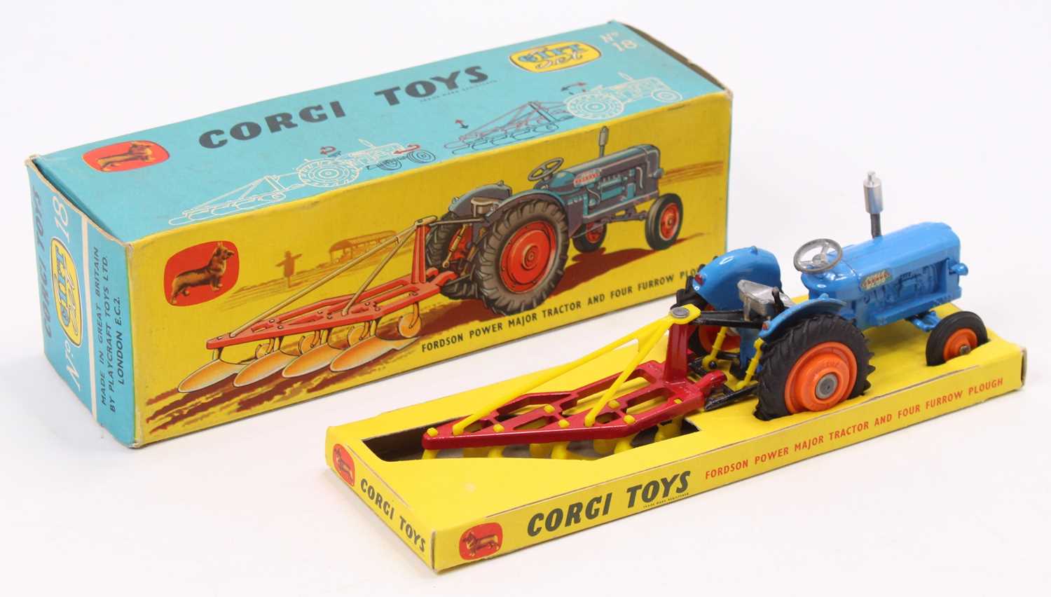 Corgi Toys Gift Set 18 Ford Tractor and plough set, comprising of a 55 Fordson Power Major Tractor - Bild 2 aus 2