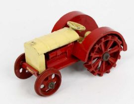 Dinky Toys, 22E Pre-war farm tractor, red and cream version with hook and Dinky Toys cast to