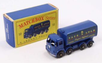 Matchbox Lesney No. 10 Foden Sugar Container in blue with black plastic wheels and "Tate & Lyle"