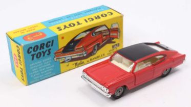 Corgi Toys No. 263 Marlin Rambler Sports Fast Back comprising of red body with black roof, cast hubs