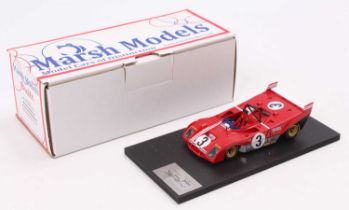 A Marsh Models factory hand built 1/43 scale model of an MM265 Ferrari 312PB Monza 1972 race car,