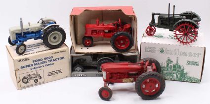 ERTL and Hubley 1/16th scale diecast tractor group, 5 examples including an ERTL Ford 5000 Super
