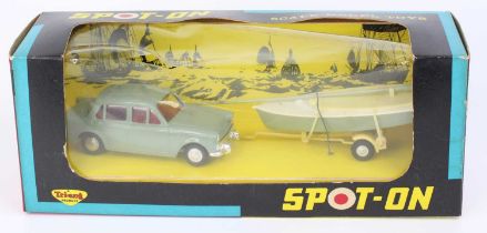Spot-on No.406 Car and Dinghy Set, comprising grey Hillman Minx with red interior, sage green