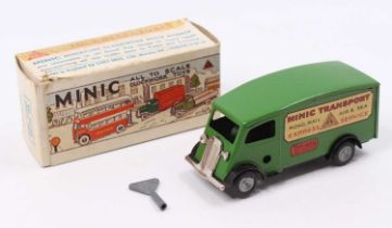 Triang Minic post war tin plate and clockwork short bonnet shutter van, finished in green, with a