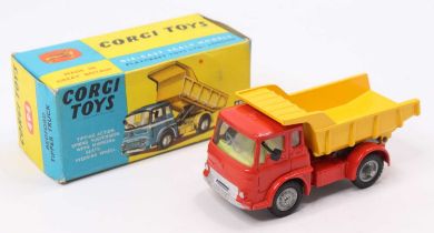 Corgi Toys No. 494 Bedford Tipper Truck, red cab and chassis with yellow tipper, sold in the