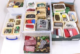 6 boxes of various Meccano, dating from 1950s-1980s, various components including brass sections,