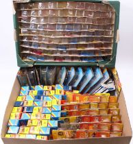 2 trays containing a large quantity of empty Matchbox boxes, with specific examples including Two