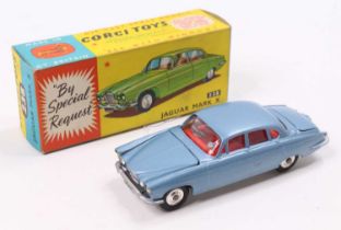 Corgi Toys No. 238 Jaguar Mk X finished in metallic blue with red interior and spun hubs, comes with