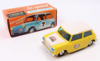 Lincoln International No. 5981 Graham Hill's hi-speed battery operated Mini Cooper, yellow plastic