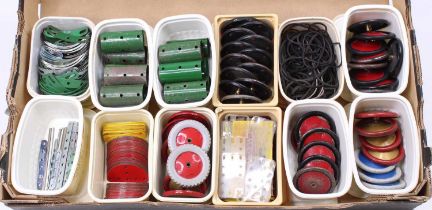 5 boxes of various 1950s-1980s Meccano, comprising of red, green, yellow, blue and base metal
