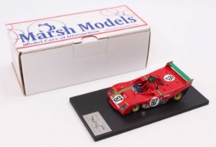 A Marsh Models factory hand built 1/43 scale model of an MM 266 Ferrari 312PB 1972 Watkins Glen race
