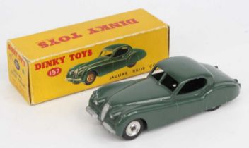 Dinky Toys No. 157 Jaguar XK120 Coupe comprising of sage green body with spun hubs and silver