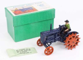 Britains 127F, Fordson Major tractor with driver, dark blue body and fitted with orange studded