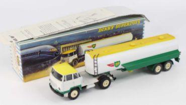 French Dinky Toys No. 887, Unic Articulated BP Tanker, white, green & lemon yellow cab and