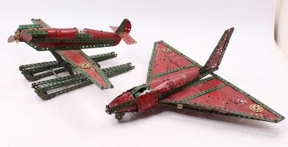 A pair of 1950s Meccano constructor models to include a red & green Meccano seaplane, together